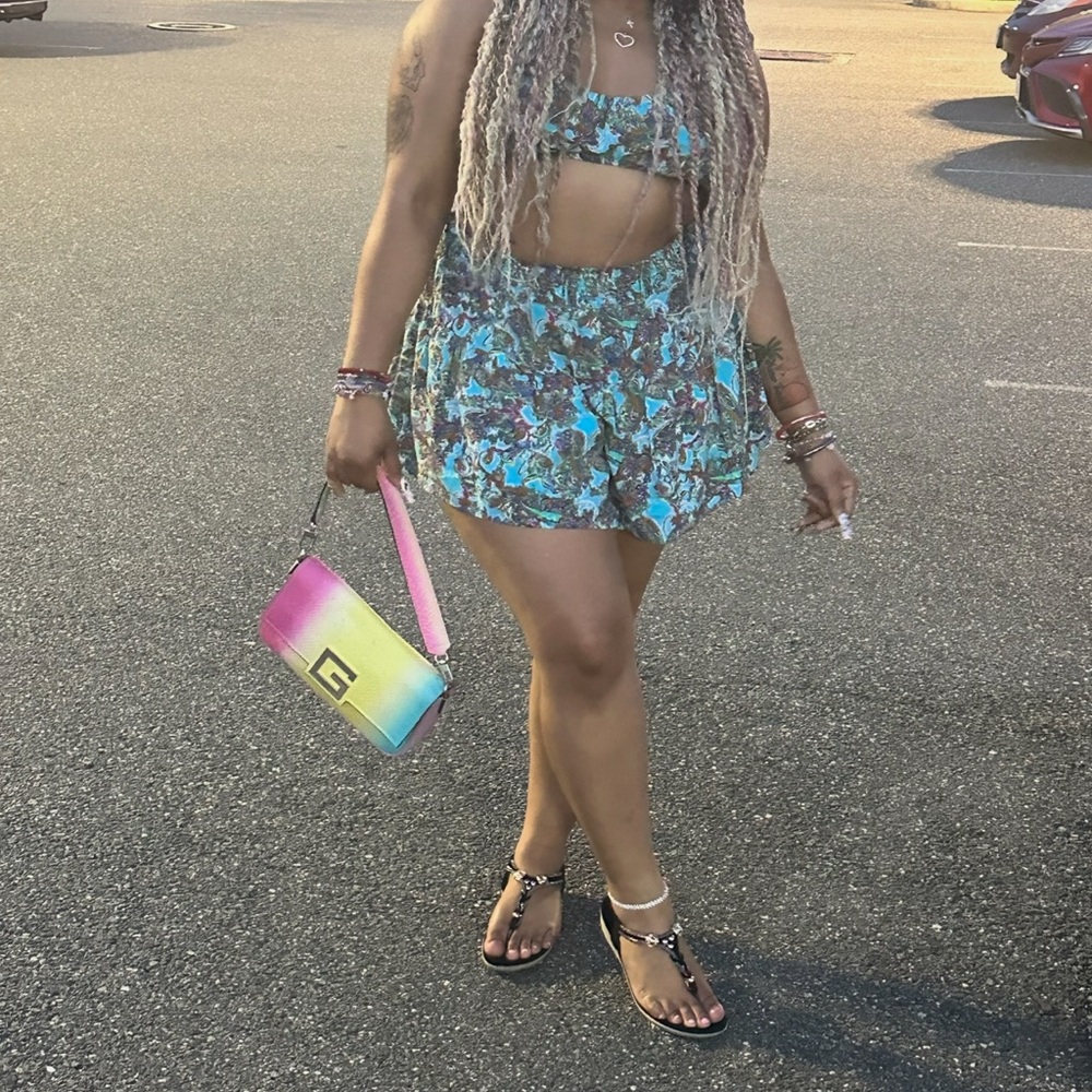 Colorful Paisley Print Two-Piece Set (Skort)